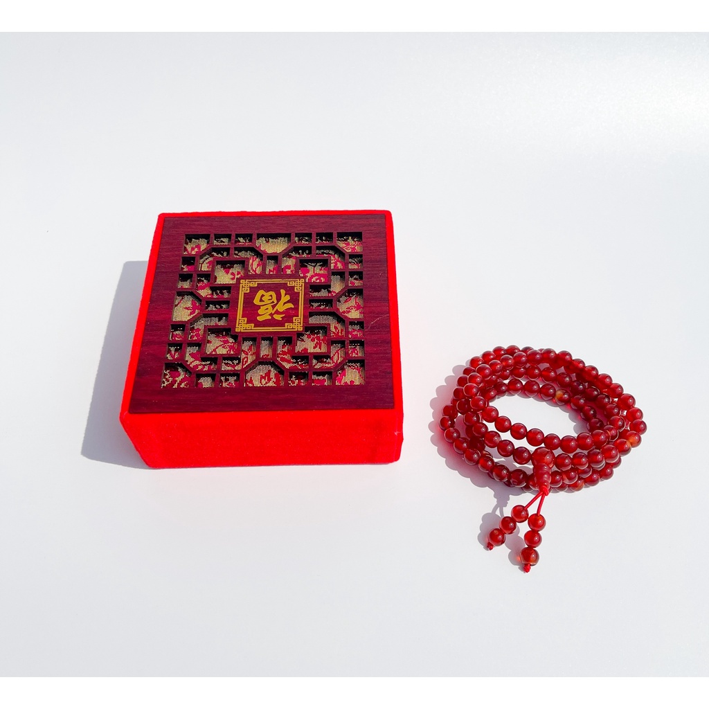 Chuỗi 108 tràng hạt đá Mã Não đỏ mix lu thống, quấn tay cho nam nữ mang phong cách phật giáo của HanSen Accessory