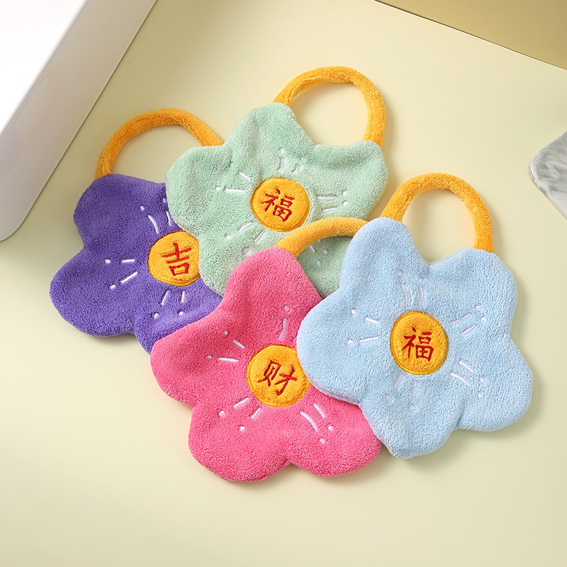 Khăn Lau Chén Dĩa Bằng Vải Nhung San Hô Dày Dặn Mềm Mại Thấm Hút Nước Khô Nhanh Hình Bông Hoa Có Thể Treo Bồn Rửa