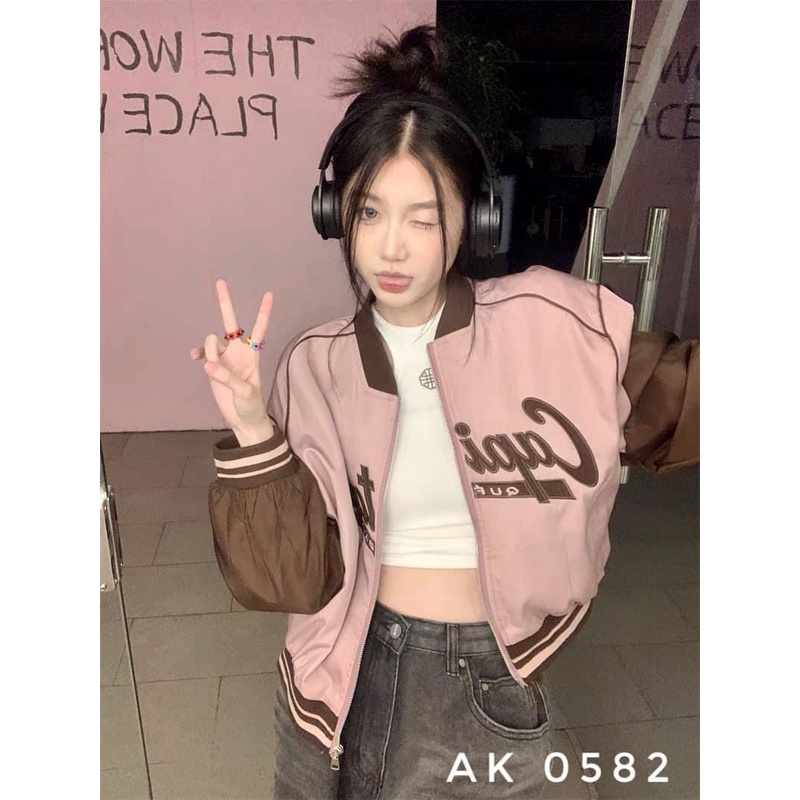 Áo Khoác Dù Nữ CAPI TALES Cổ Bomber Phối Gân Sọc Siêu Cá Tính - CLITUS