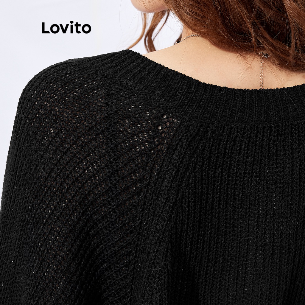 Áo cardigan Lovito tay dài mở phía trước màu trơn phong cách thường ngày Hàn Quốc L32FW062 (màu đen)