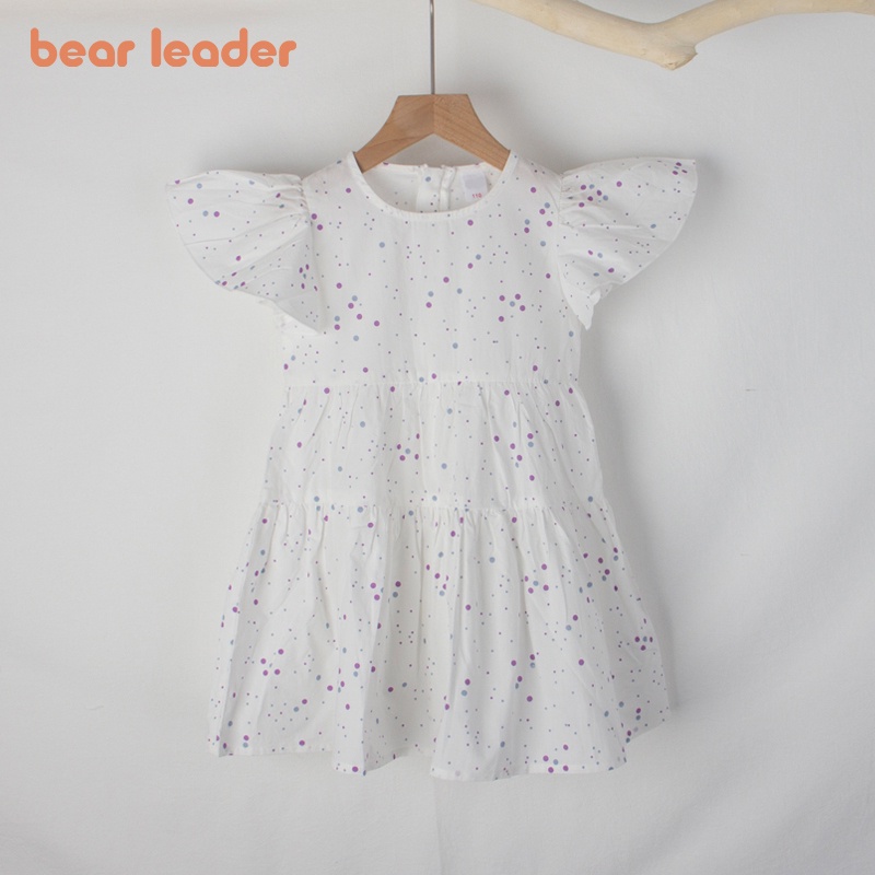 BEAR LEADER Đầm Nhún Bèo Họa Tiết Chấm Bi Dễ Thương Thời Trang Mùa Hè Cho Bé Gái 4-8 Tuổi