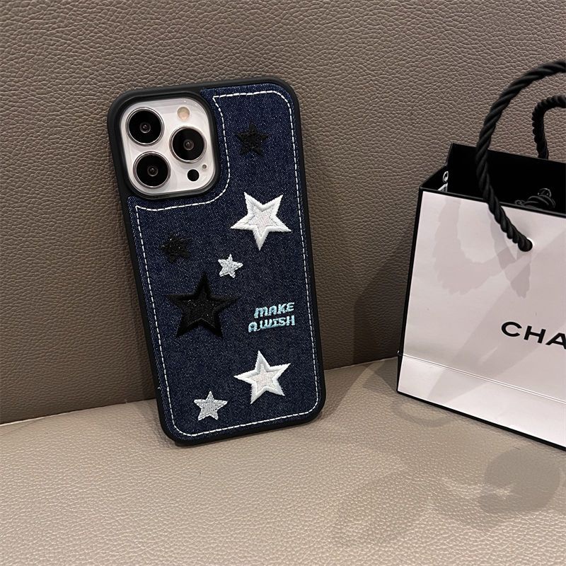 Ốp Điện Thoại Cứng Thêu Họa Tiết Denim Cho iPhone 13 13Pro 11 11Promax 13Promax 12 12Pro 12Promax 14 14Pro 14Promax 14plus