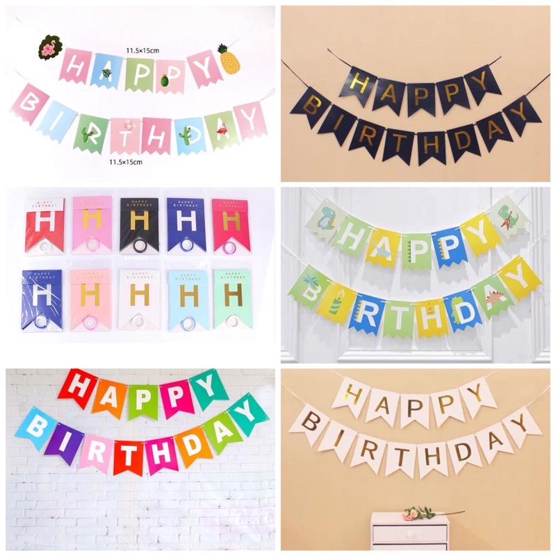 Dây cờ treo trang trí chữ Happy birthday ánh kim