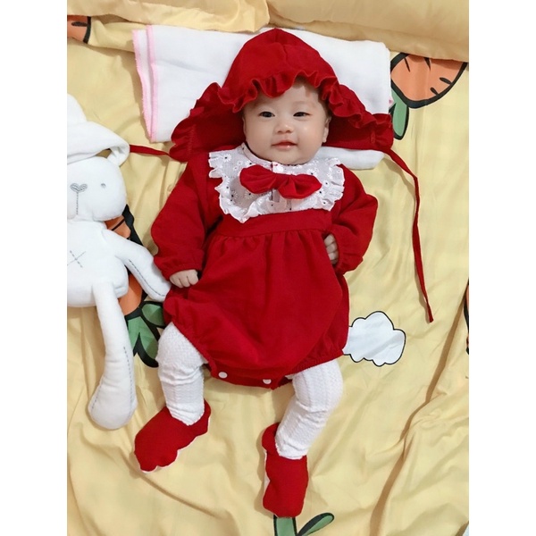 Body đỏ mận kèm tặng nón và vớ cho bé gái siêu cưng