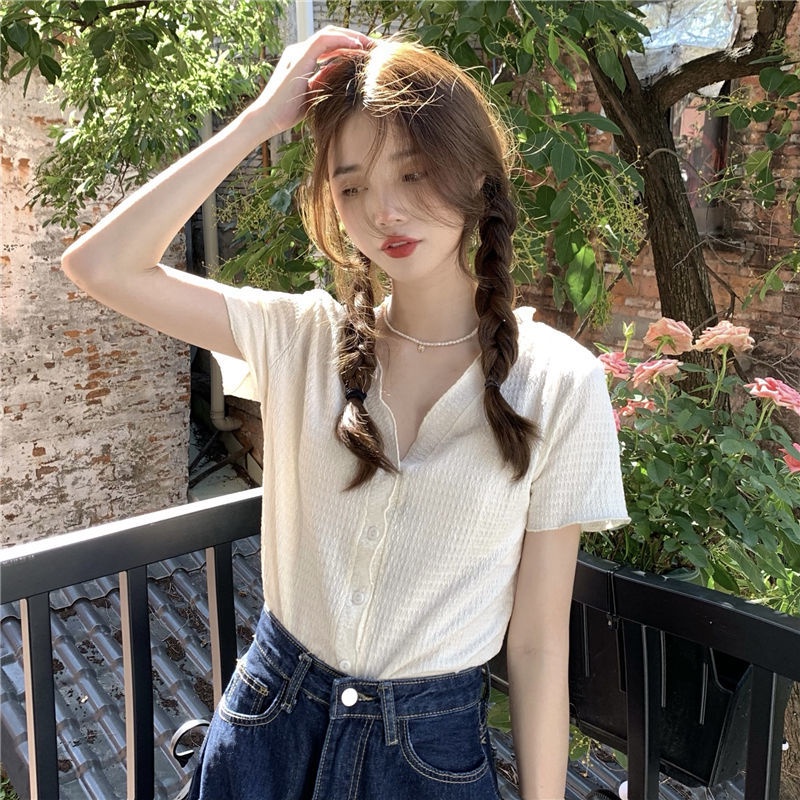 COZOK Áo Sơ Mi Tay Ngắn Cổ Chữ V Chất Liệu Chiffon Thời Trang Cho Nữ