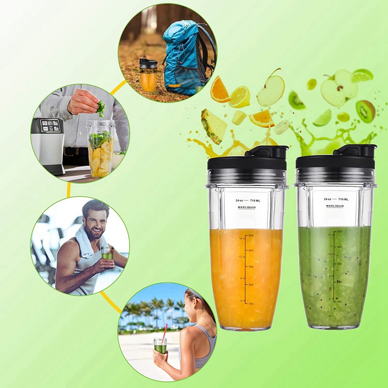 Cốc Xay Sinh Tố 24Oz Kèm 7 Lưỡi Dao Thay Thế Cho Nutri Ninja Auto IQ 24Oz