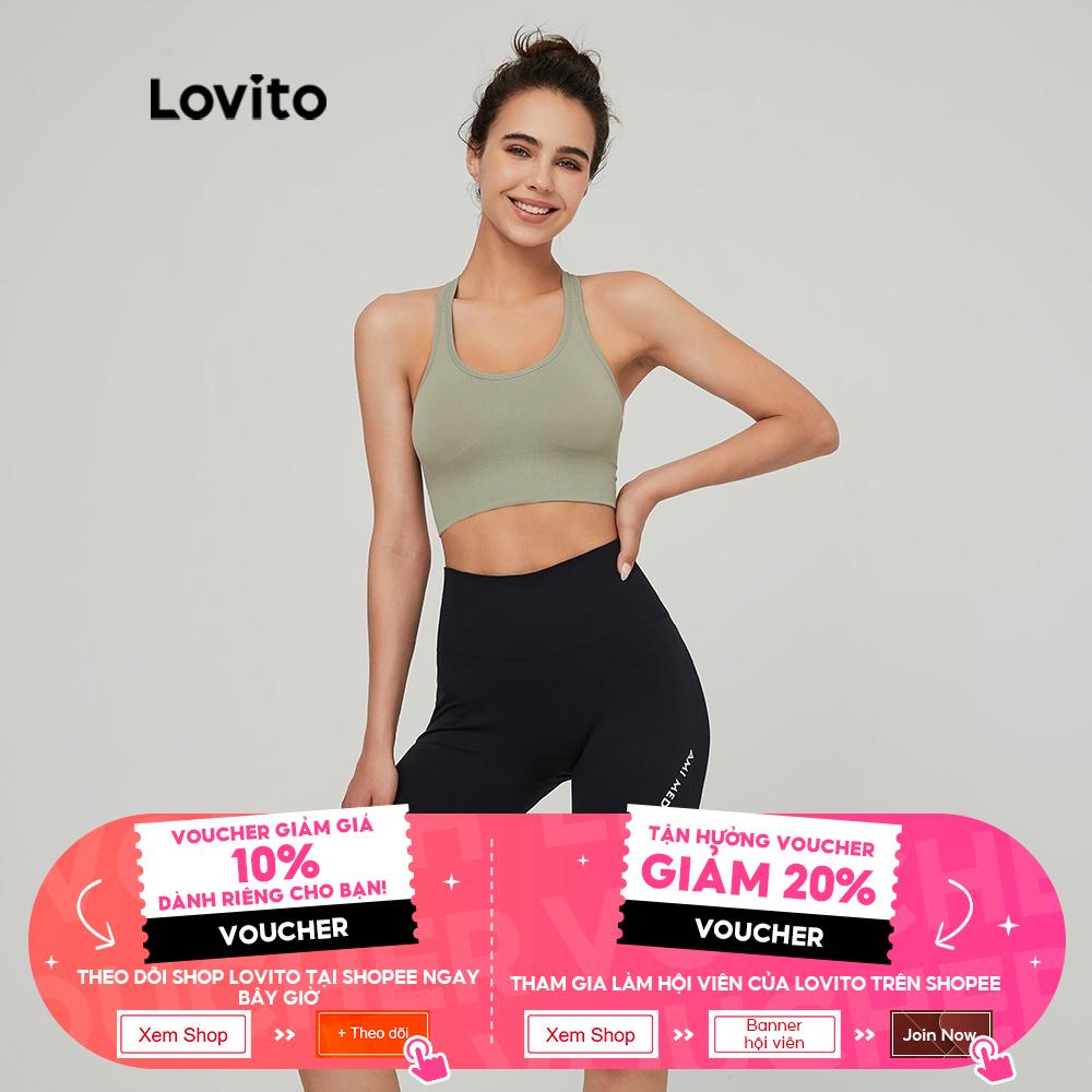 Áo lót Lovito thể thao ôm dáng không gọng thấm hút mồ hôi tốt thoáng khí cổ tròn thời trang L03060 (màu xanh lá/ trắng)