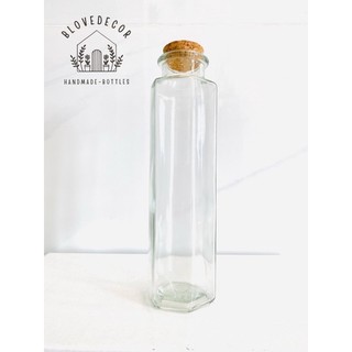 Chai thuỷ tinh lục giác 350ml nút gỗ ép