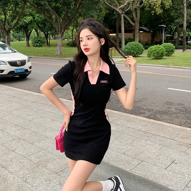 COZOK Đầm Ngắn Tay Cổ Bẻ Thời Trang Dành Cho Nữ