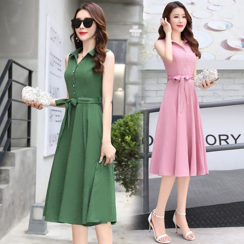 Đầm Không Tay Cổ Polo Dáng Ôm Thời Trang Mùa Hè Thanh Lịch