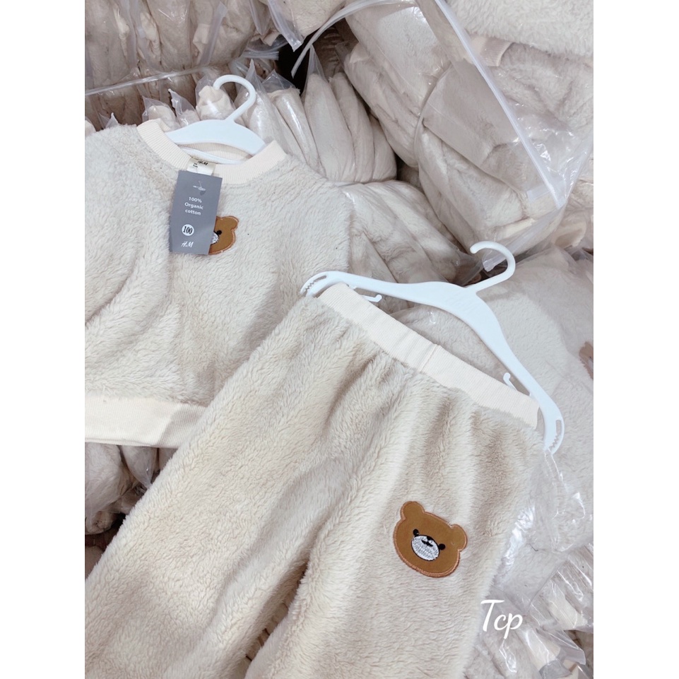 Bộ lông hình gấu cho bé gái, bộ quần áo dài tay cho bé