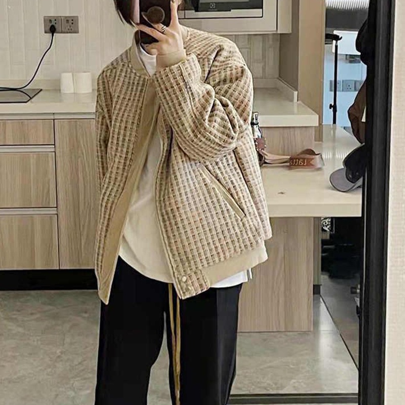 IELGY   Áo Khoác Nhỏ Kẻ Sọc Caro Có Thể Đảo Ngược Phong Cách Mỹ Cho Nữ