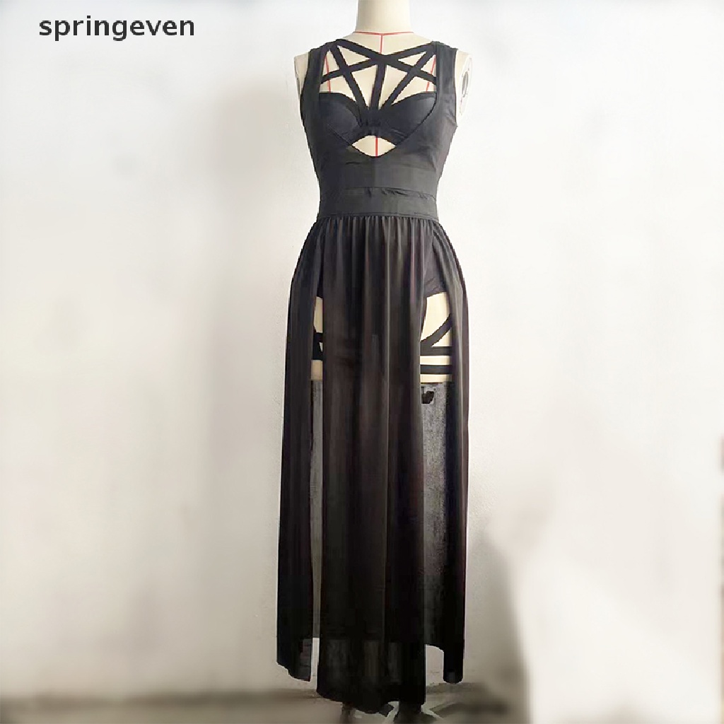 Bộ 3 Món Áo Croptop Sát Nách + Quần Lót Lưới Xẻ Tà Màu Đen Phong Cách Gothic Cổ Điển Thời Trang Mùa Hè Quyến Rũ Cho Nữ
