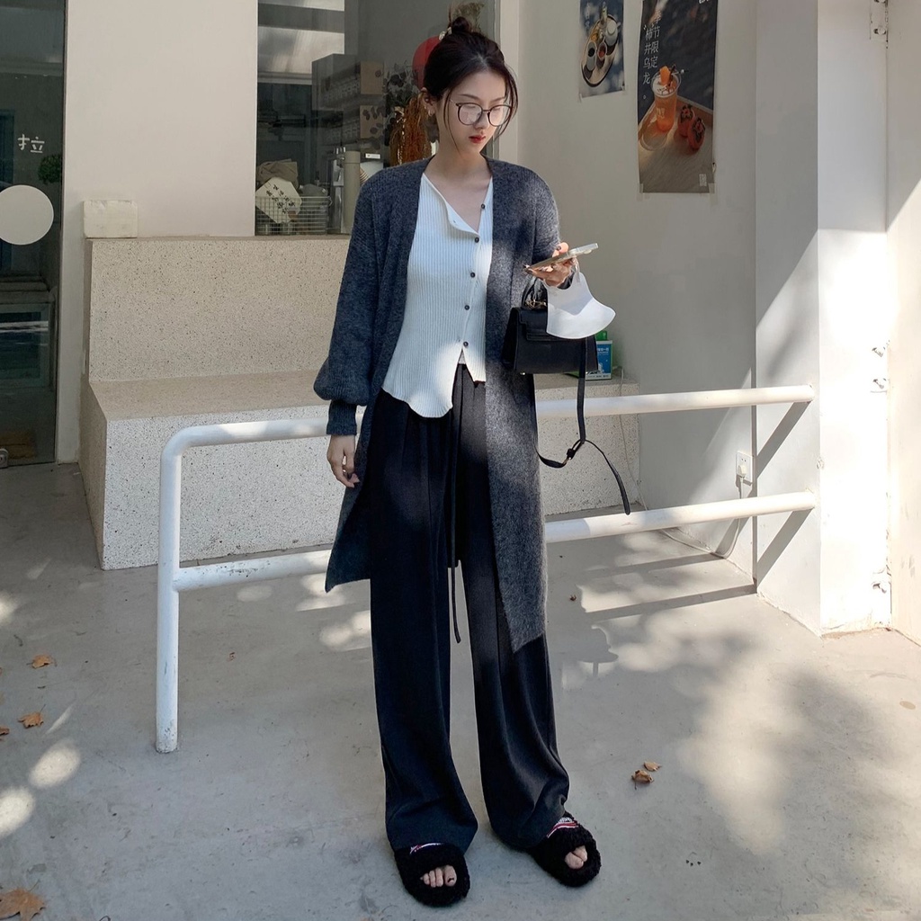 SUXI Quần ống rộng Lưng Cao Thiết Kế Đơn Giản Thời Trang Cho Nữ