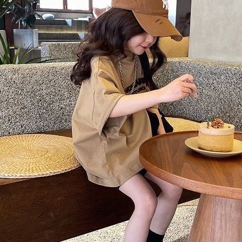 Áo Thun 100% Cotton Tay Ngắn Dáng Rộng In Chữ Thời Trang Mùa Hè 2023 Cho Bé Gái