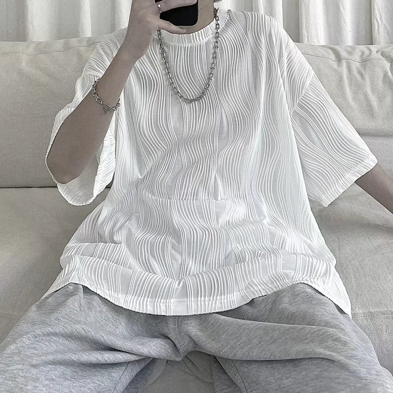 Áo Thun Ngắn Tay Dáng Suông Màu Trơn Họa Tiết Caro Thời Trang Hàn Quốc Cho Nam áo phông nam form rộng áo thun nam đẹp