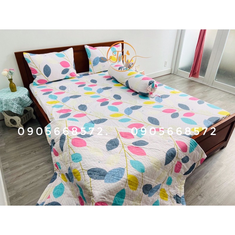 Sét chăn ga gối 100% coton có chăn chần gòn kèm theo.