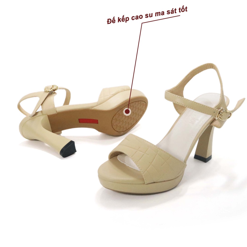 Sandal nữ 9cm da bò HT.NeO , Giày sandal 2 đế tôn dáng cao trước cao sau chống mỏi ,quai bản to che khuyết điểm bàn chân