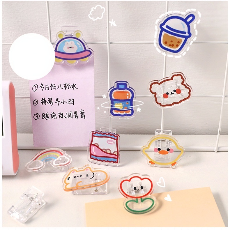 Kẹp Giấy Thử Nghiệm Bằng Acrylic Trong Suốt Hình Gấu Và Hoa Dễ Thương YKD JP6