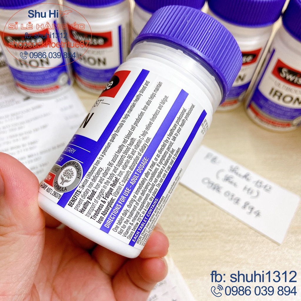 Viên uống sắt hữu cơ, sắt swisse ultiboost iron với vitamin c, tảo xoắn 30 viên úc
