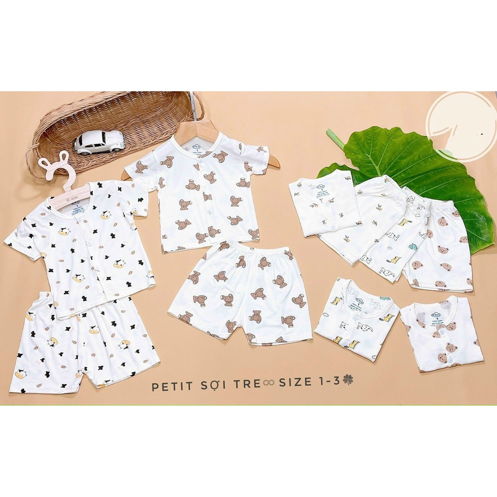 Bộ CỘC TAY sơ sinh Himom chất Pettit cài khuy giữa cho bé