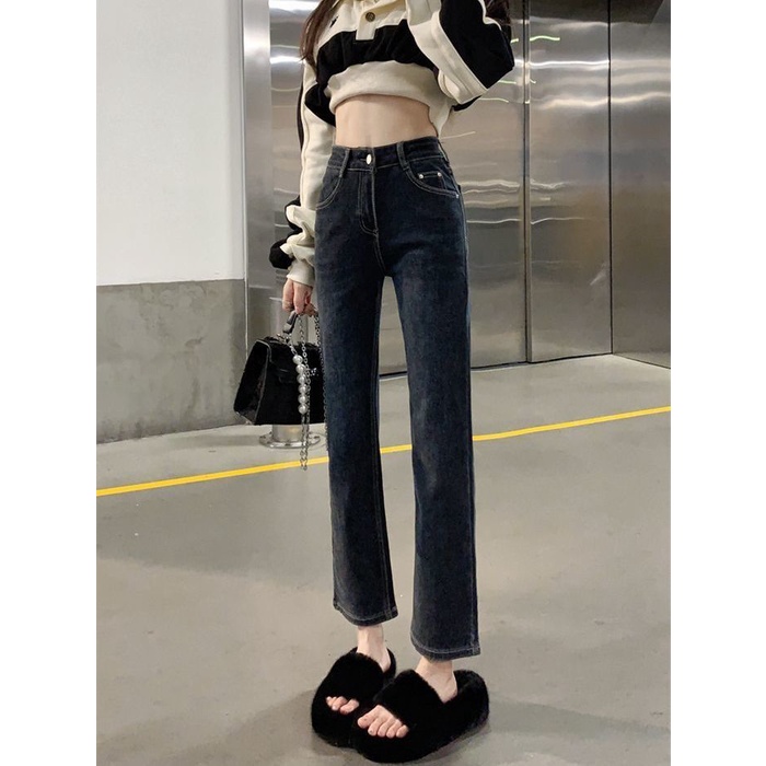Quần Jean Dài Eo Cao Ống Suông Thời Trang Mùa Xuân Thu 2023 Dành Cho Nữ