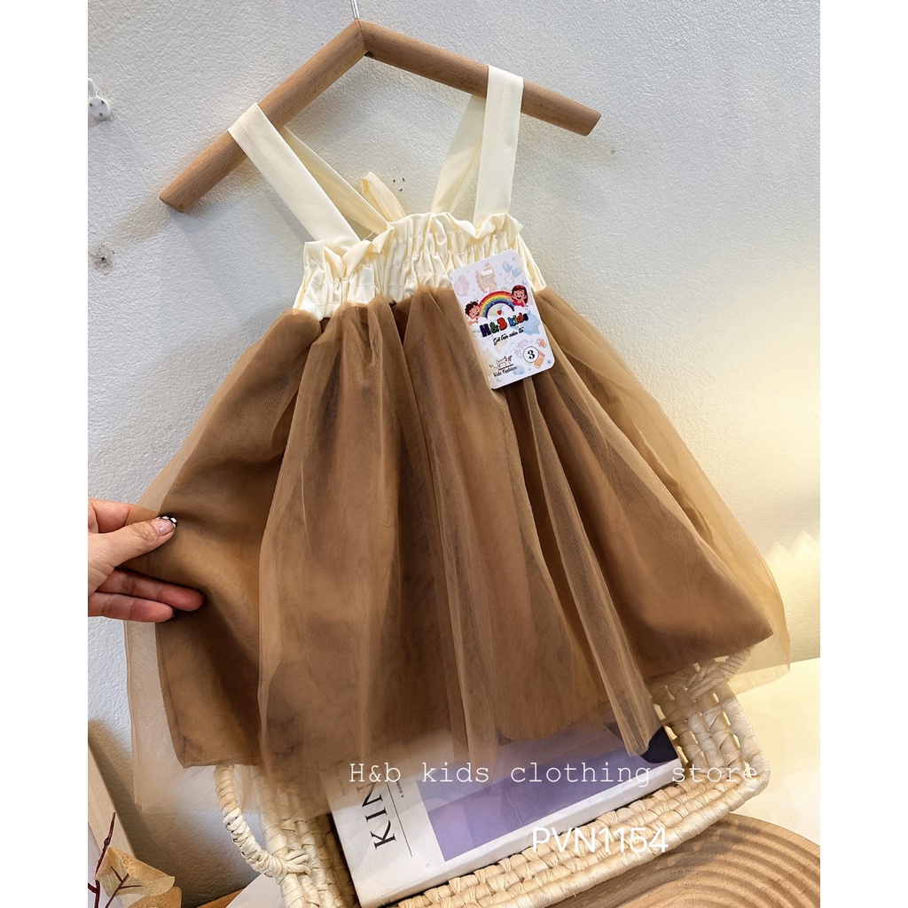 Váy voan lưới nâu bé gái