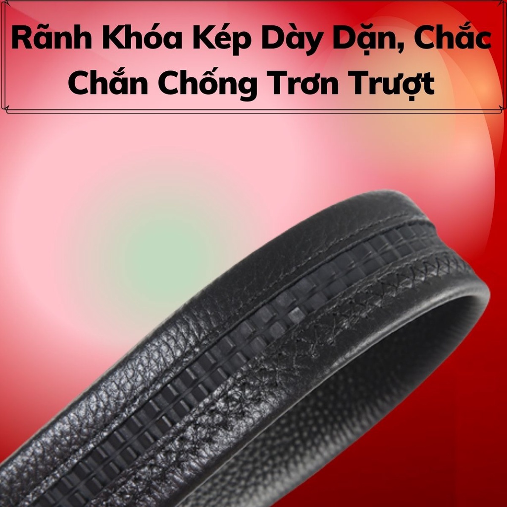 Dây Lưng Da Bò Nam Cao Cấp Màu Đen Không Bong Tróc, Nứt Gãy Kèm Đầu Khoá Tự Động Kim Loại Chắc Chắn -Bảo Hành 5 Năm