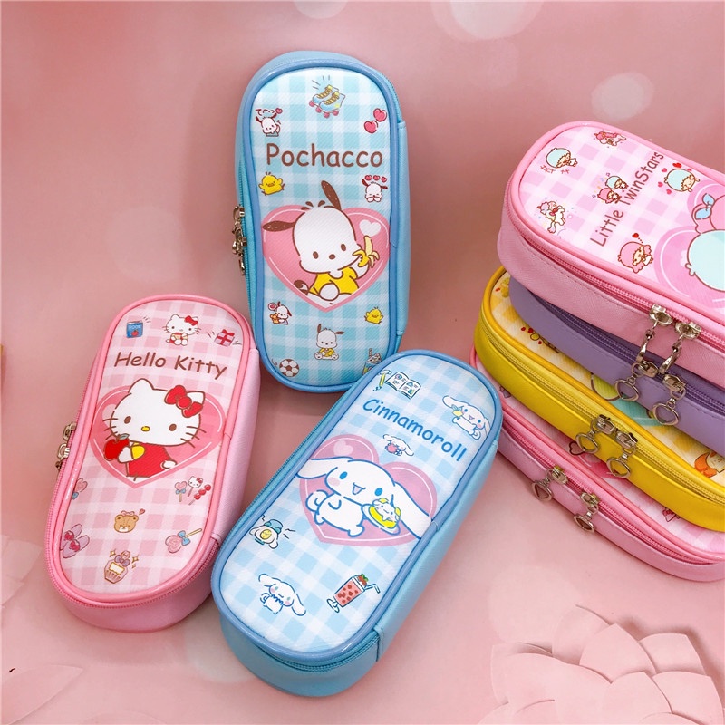 Túi Đựng Bút Bằng Da PU Có Khóa Kéo Họa Tiết Melody Kuromi Hello Kitty Cinnamoroll Pochacco Cho Học Sinh