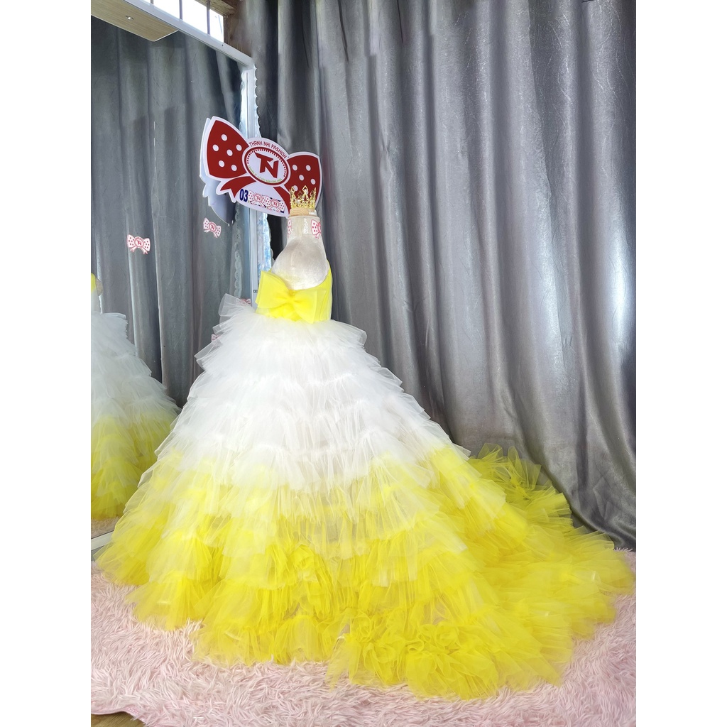 Váy Công Chúa Trắng Vàng Cao Cấp dự tiệc, sinh nhật, đám cưới hàng Thiết Kế Cao Cấp Thanh Nhi Fashion TN7223001