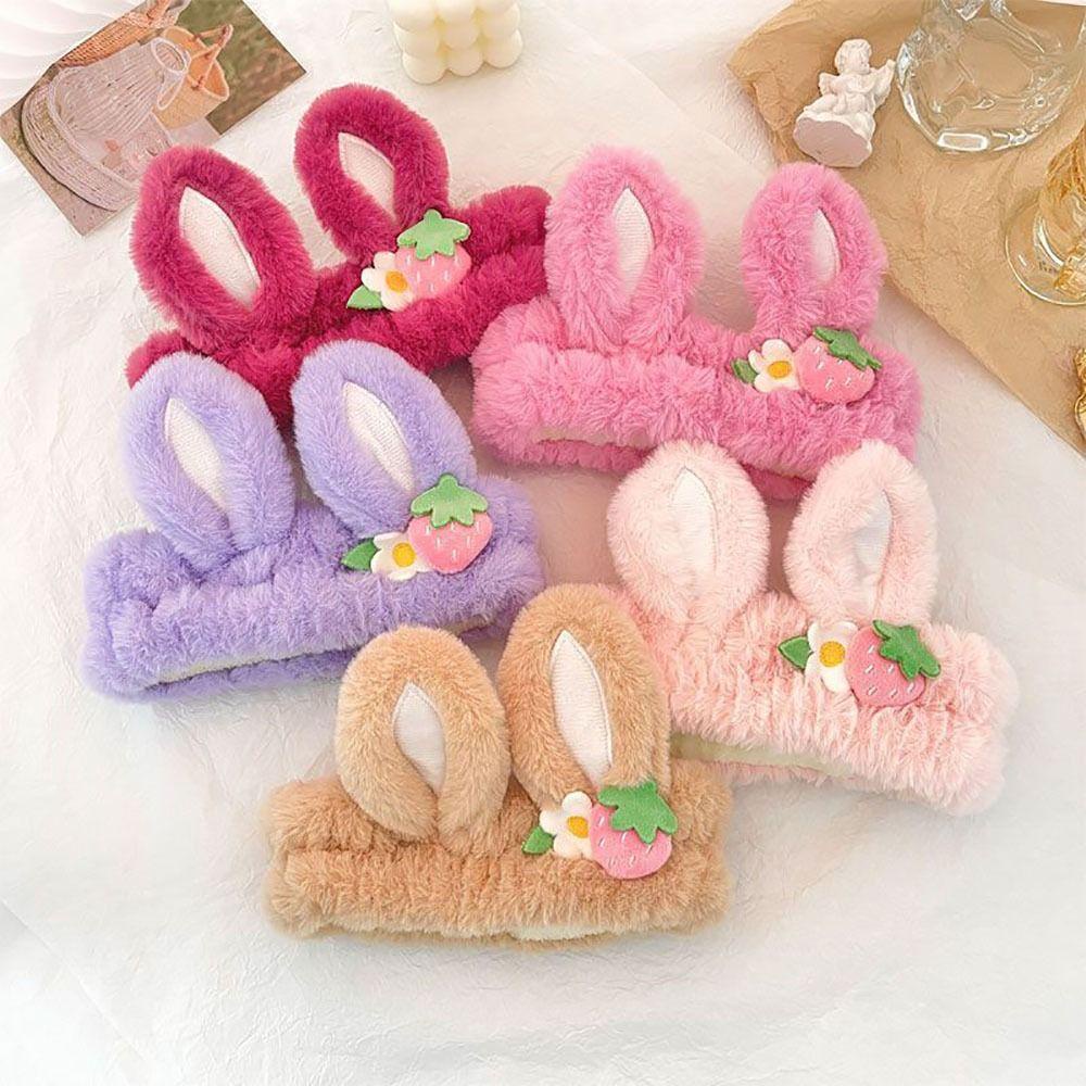 ANEMONE Băng Đô Cài Tóc Bằng Vải Bông Không Trơn Họa Tiết Hoa / Dâu Hoạt Hình Dễ