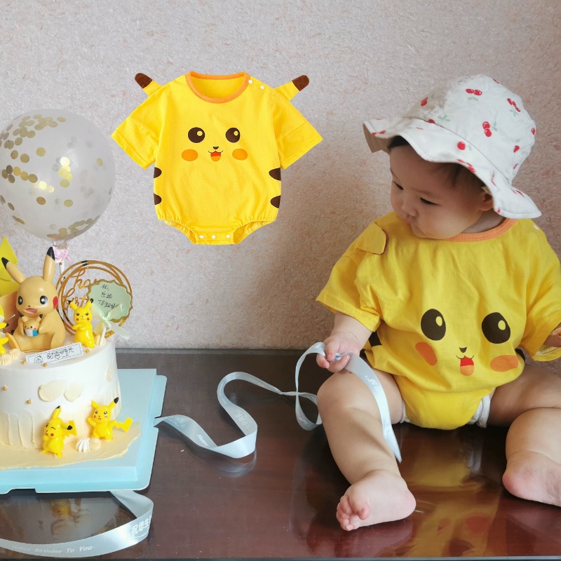 Áo Liền Quần Tay Ngắn Bằng Vải Cotton Thoáng Khí In Hoạt Hình Dành Cho Bé Trai Gái 0-24 Tháng Tuổi