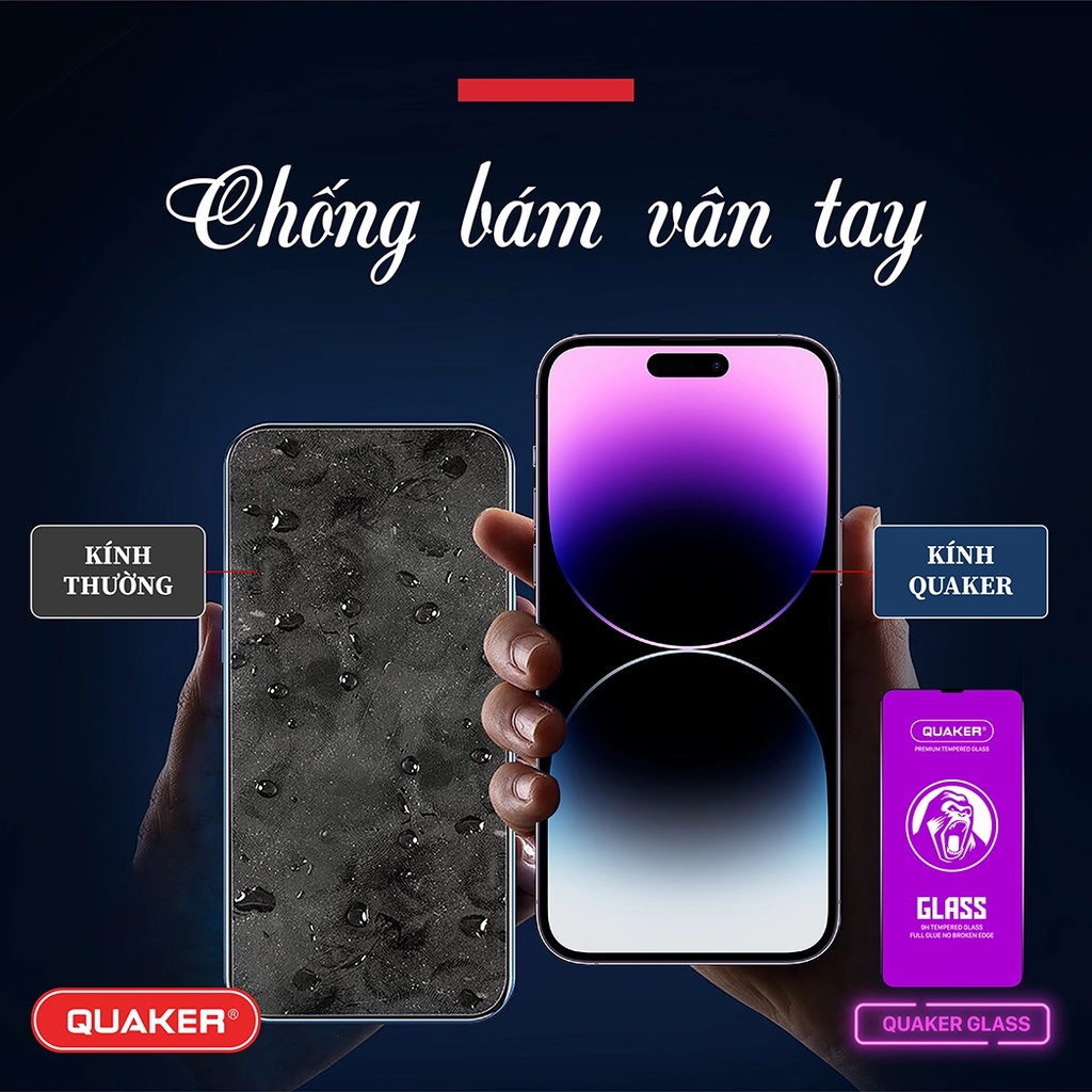 Kính cường lực iphone full màn Quaker 7 8 PLUS X XS XSMAX 11 12 13 14 PROMAX