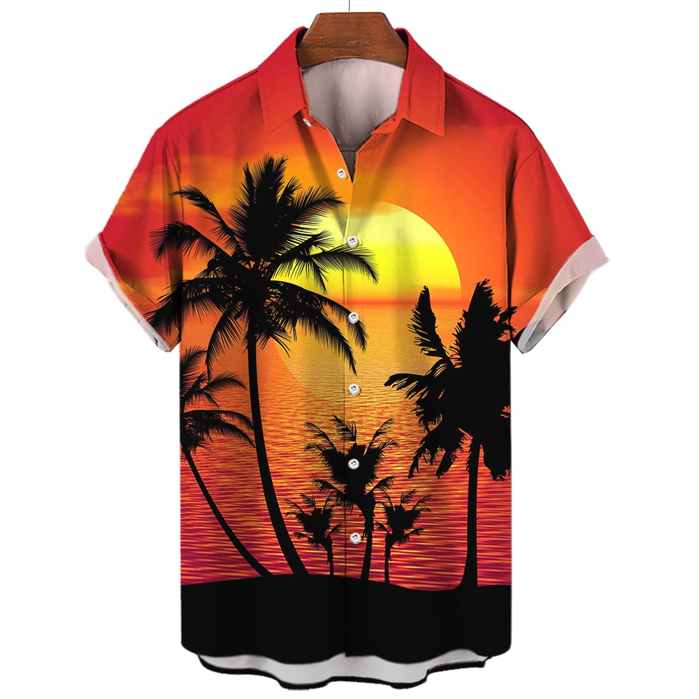 Áo Sơ Mi Tay Ngắn In Họa Tiết Cây Dừa Phong Cách Hawaii Thời Trang Mùa Hè Cho Nam