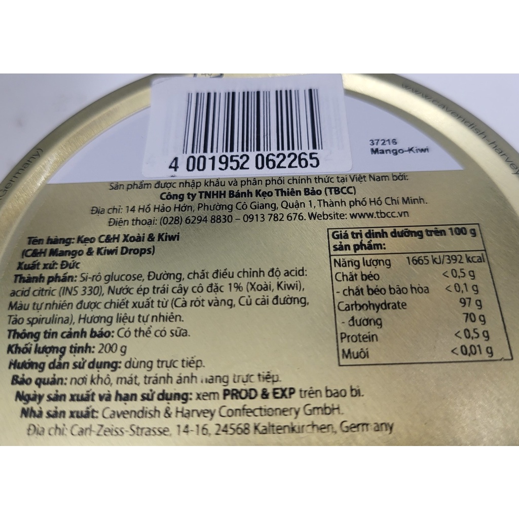 [Hộp 200g] KẸO CỨNG VỊ XOÀI và KIWI [Germany] CAVENDISH &amp; HARVEY Mango and Kiwi Drops Fruit Candies