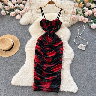 Đầm hoa 2 dây body tôn dáng quyến rũ (ảnh chụp thật) 040223