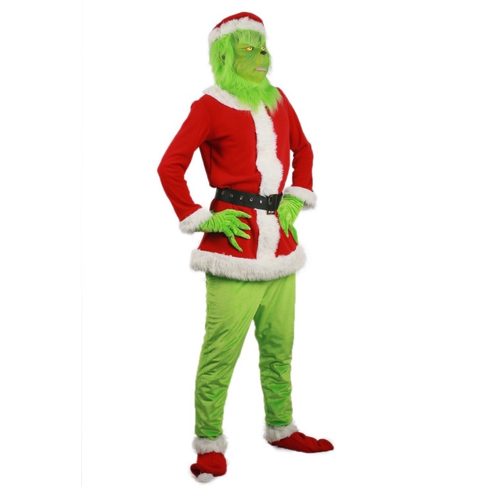 Trang phục tên trộm Grinch mặt nạ cao su có lông màu xanh lá cây The Green Grinch