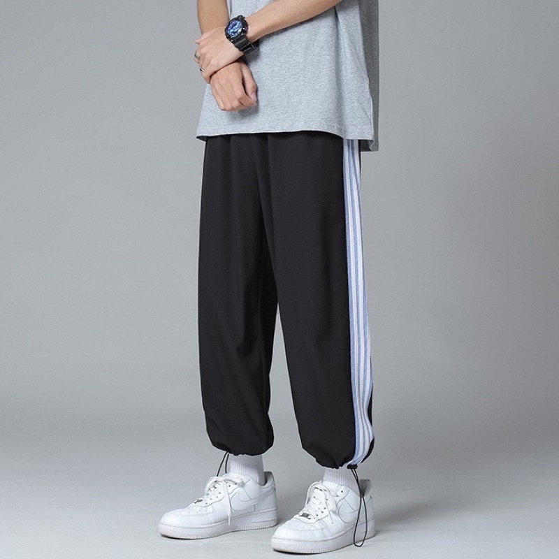Quần Jogger Nam Nữ Hanabi Shop - Quần Ống Rộng 4 Sọc Unisex Để Suông Hoặc Rút Dây Bo Gấu 3 Size M L XL