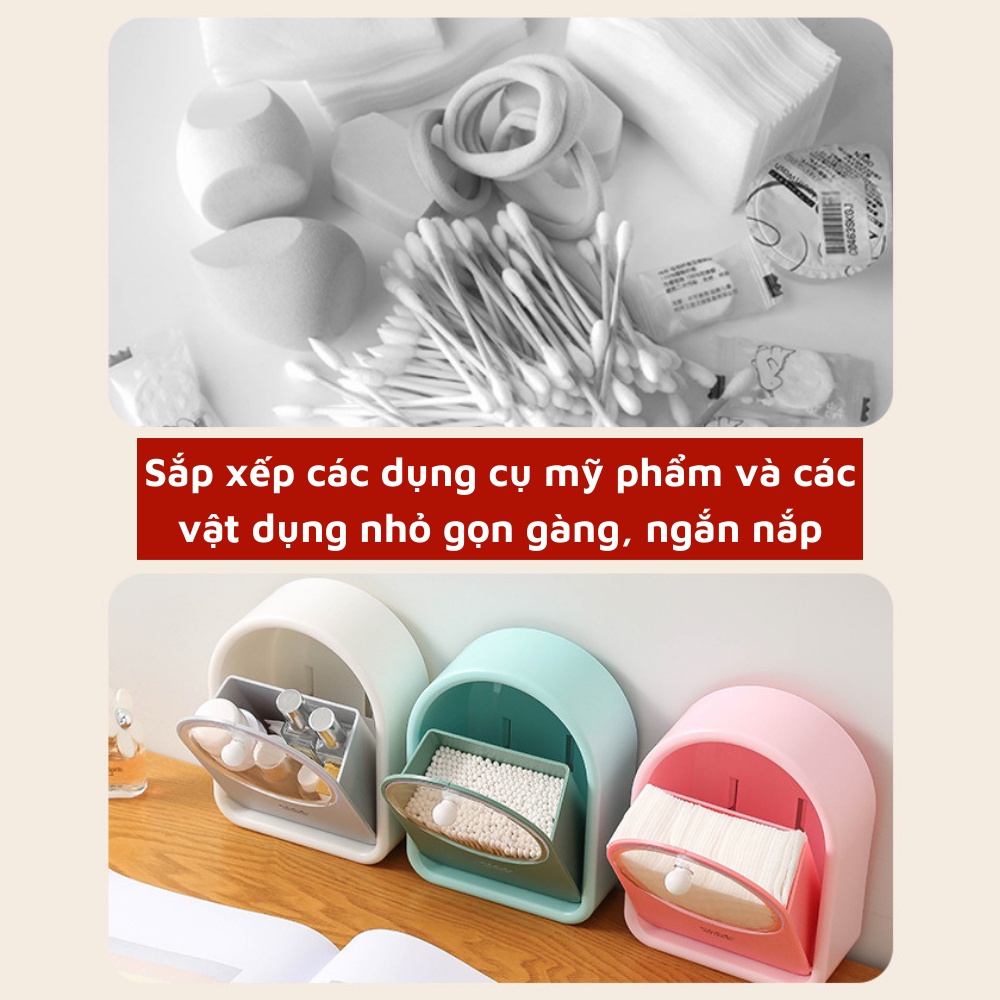 Hộp đựng bông tăm bông tẩy trang chất liệu HIPS có nắp đậy treo tường siêu chắc chắn không cần khoan đục tiện lợi