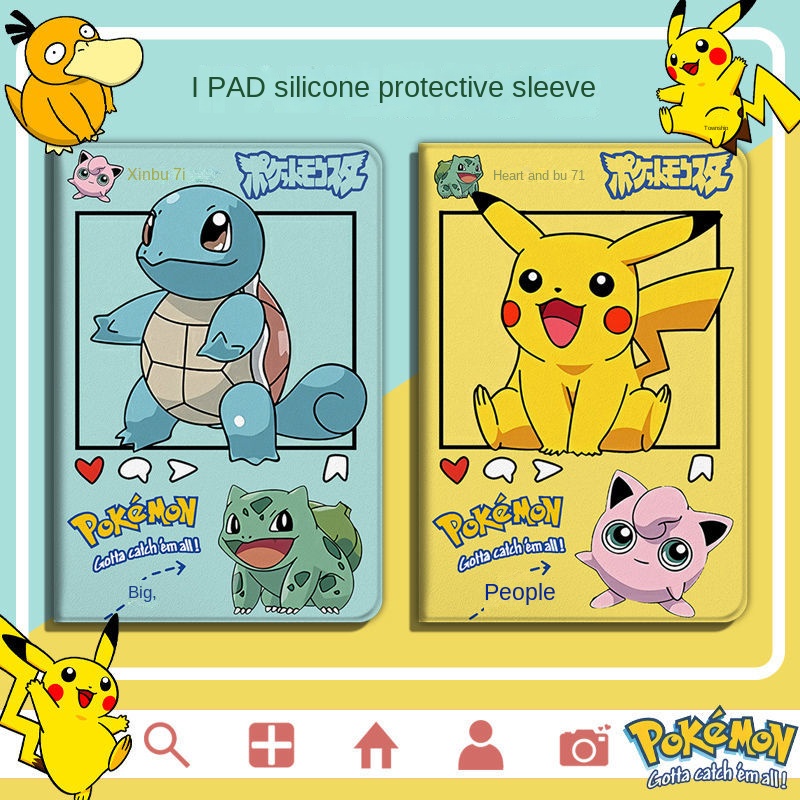 Vỏ Pokemon Pikachu cho Air 10.9 Pro 11 2019 IPad 10.2 Vỏ 7/8/9 Vỏ thế hệ thứ 9 cho năm 2018 9.7 5/6 Air 2/3 10.5 Mini 4 5 6