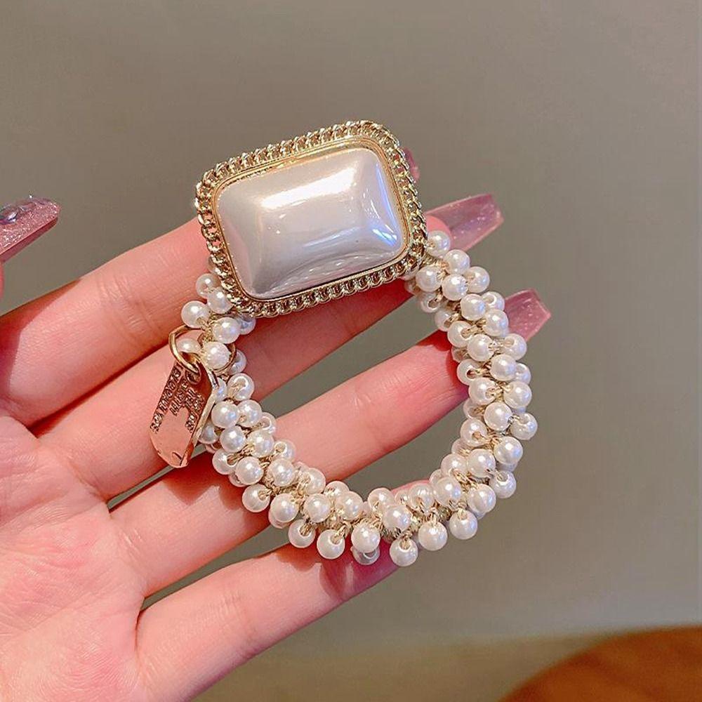 TWINKLE Dây Cột Tóc Đính Ngọc Trai Và Đá Hình Hoa Trà / Nơ Xinh Xắn Cho Nữ