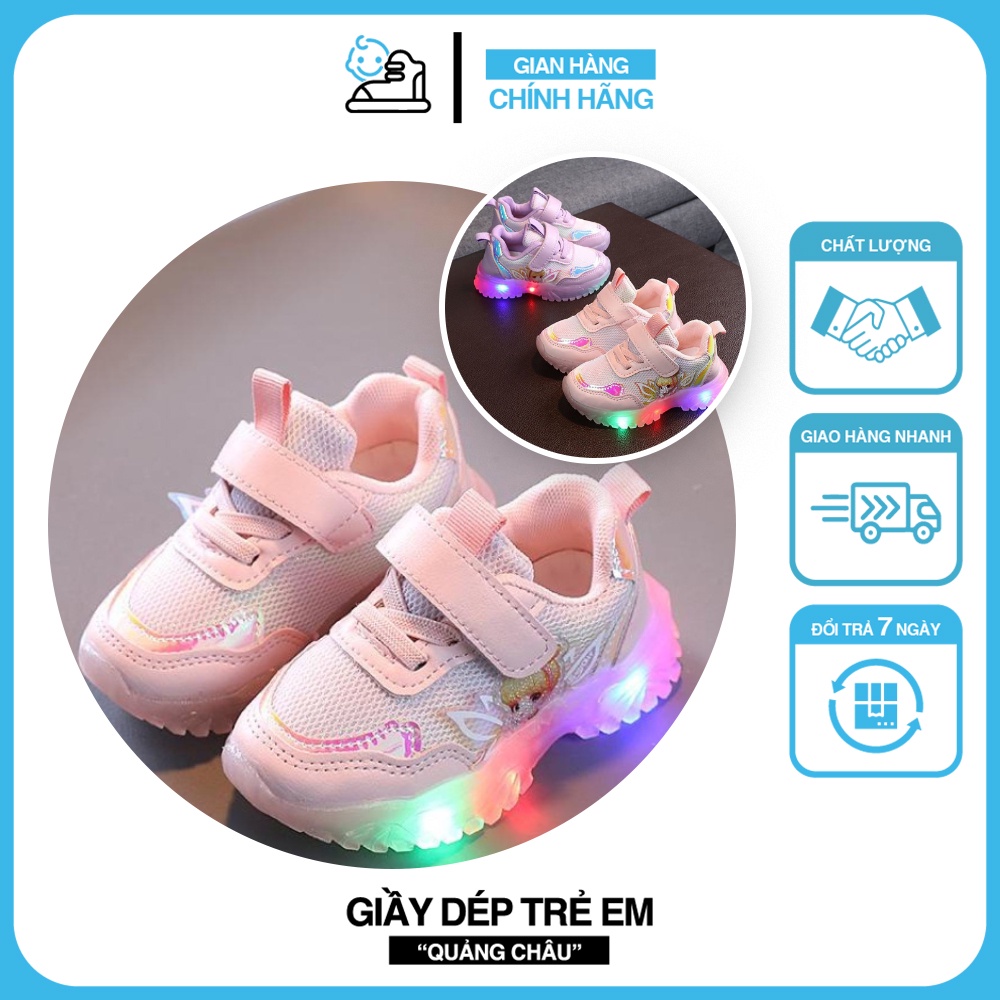 Giày Thể Thao Bé Gái Phối Lưới Đế Có Đèn Led Dễ Thương Thời Trang Cao Cấp