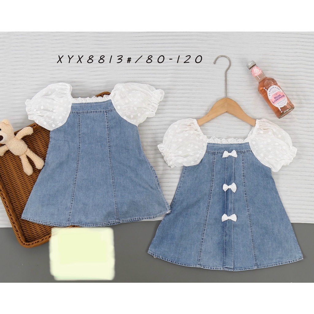 Đầm jean phối tay ren cho BG - 8-18 kg