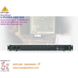 Umc1820 soundcard behringer -giao diện kết nối soundcard 18x20, 24-bit / 96 khz usb / midi