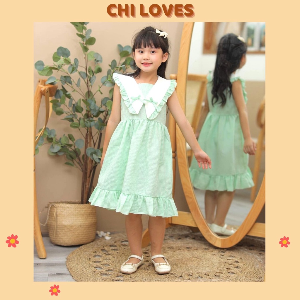 Váy đầm cho bé gái thiết kế dáng xòe CHI LOVES, Đầm trẻ em chất vải xốp mềm mại v56