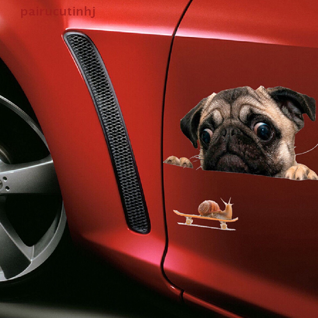 Miếng Dán Hình Chú Chó Pug Và Ốc Sên 3D Ngộ Nghĩnh Trang Trí Xe Hơi Laptop