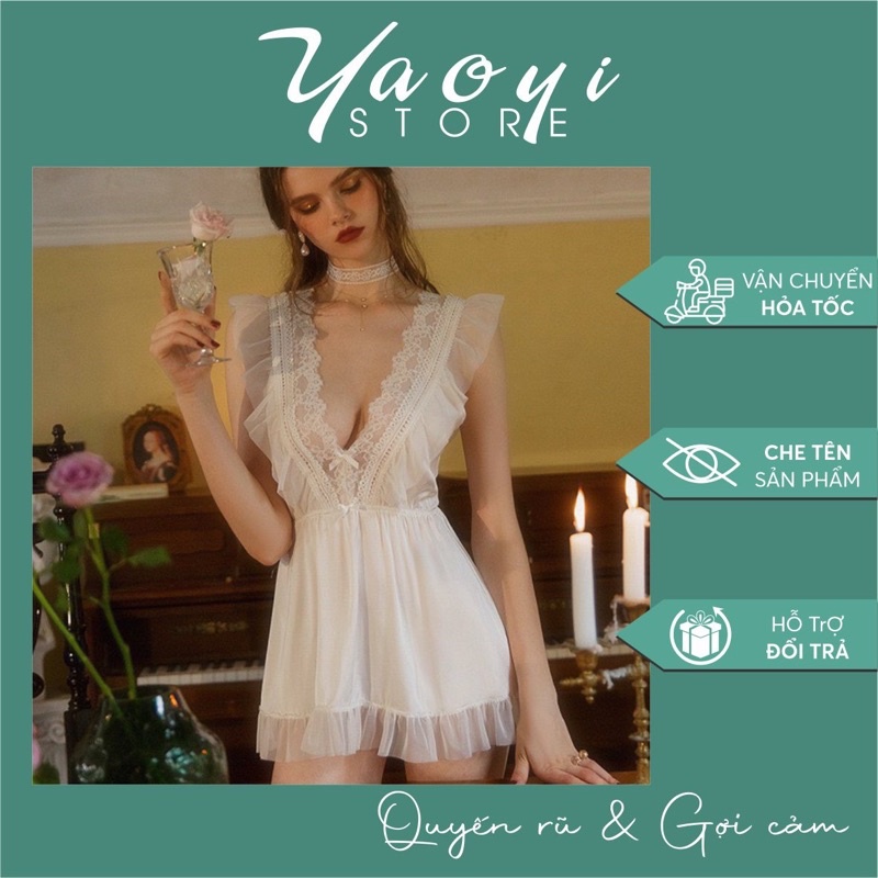 Váy Ngủ Lụa Phối Ren Tiểu Thư Sexy Quyến Rũ Cao Cấp