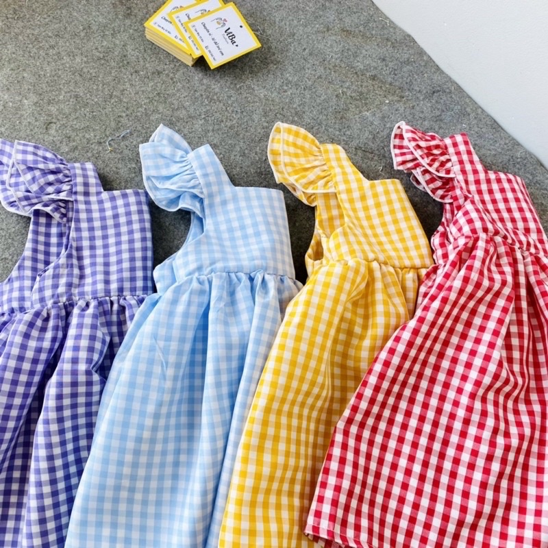 Đầm bé gái 2 dây cánh tiên bản to carro trơn 8-26kg❤️freeship❤️Tặng no kẹp tóc M.C kids