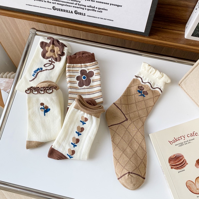 Vớ Cotton Cổ Vừa Họa Tiết Hoa Tulip Dễ Thương Thời Trang Xuân Hè Cho Nữ