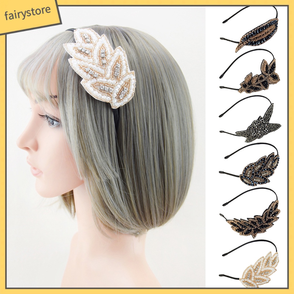 Băng Đô Cài Tóc Co Giãn Chống Trượt Đính Đá Hình Chiếc Lá 1 [Fairy1]